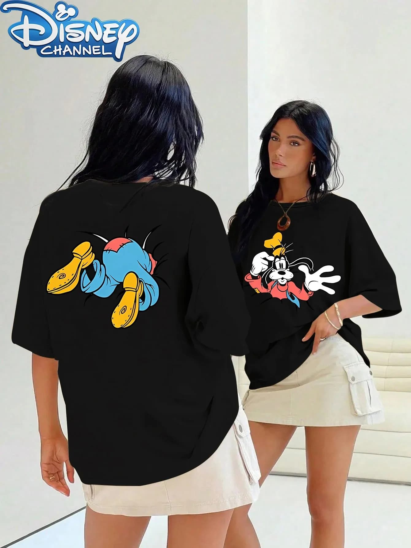 T-shirt Disney Casual Pluto Goofy con stampa su entrambi i lati in cotone per ragazza, unisex, alla moda, oversize, regalo, top a maniche corte, Y2K