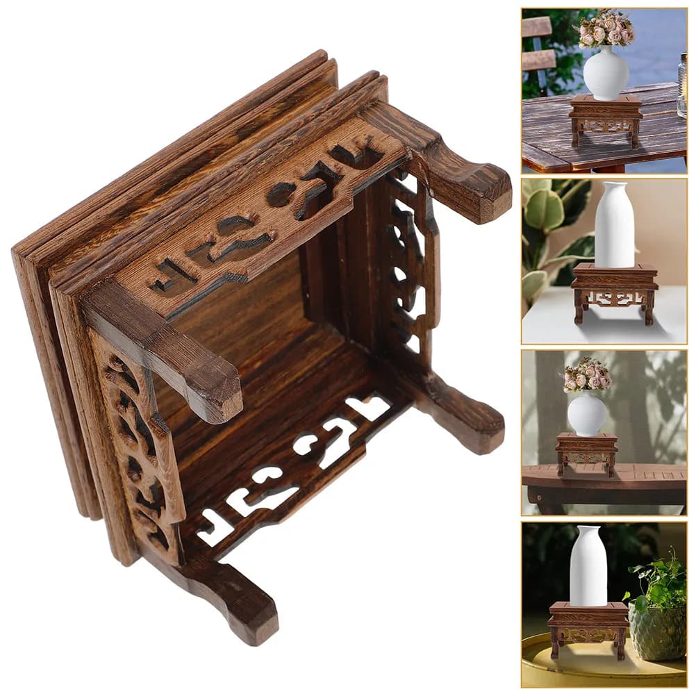 Solid Chicken Wing Wood Riser Rectangular Wooden Footed Stand for Indoor Plants Flower Pots Buddha Statues Oriental Vase