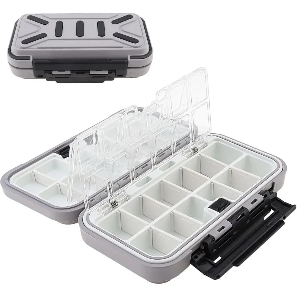 Tackle Storage Box Double Sided Waterproof 16 Compartments Tackle Storage Organizer Box Fishing Lure Box Storage Containers Gray