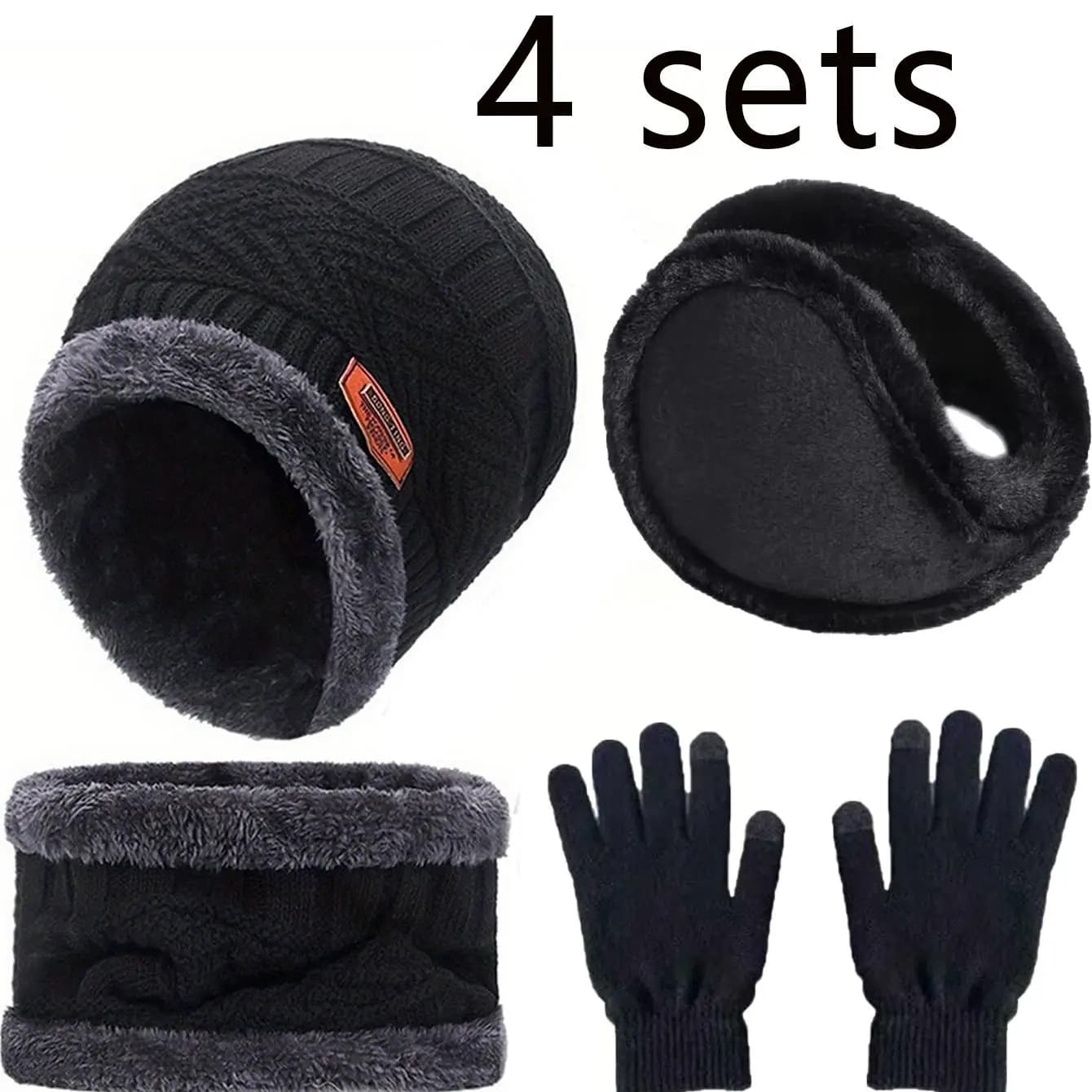 2/4 pcs set winter hot velvet man hat scarf gloves set for men and women girls riding hat outdoor caps scarf neck protection