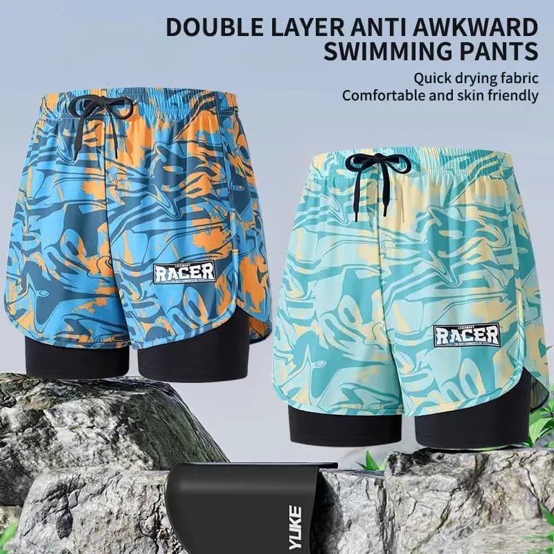 Costume da bagno per adulti doppio strato costume da bagno traspirante ad asciugatura rapida costume da bagno grande per studenti pantaloncini da bagno da uomo