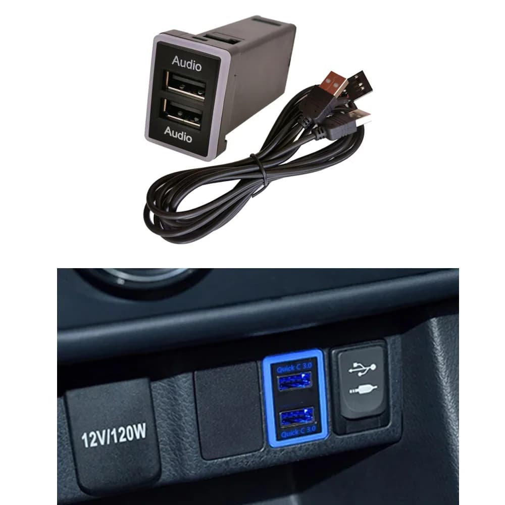 Compatibile con Toyota Camry Prius Corolla Prado Yaris Blue Light Car Doppia porta USB Adattatore USB Audio U-disk Flash Socket
