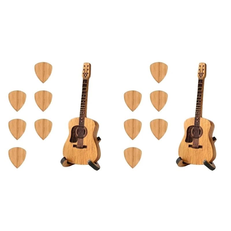 T22C 2X Wooden Guitar Pick Box With Stand - 12PCS Unique Guitar Picks,Mini Storage Box For Guitarists,Musician Engraved