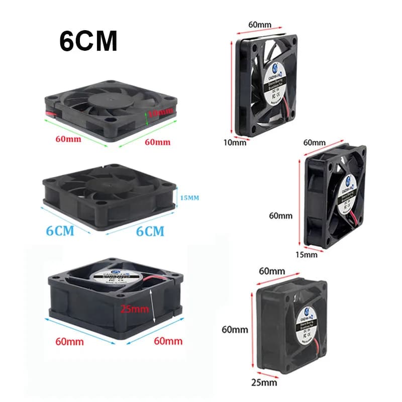6cm 60mm fan 60x60x10mm 15mm 25mm DC5V/12V/24V 2-pin cooling fan for charger, power supply, and frequency converter