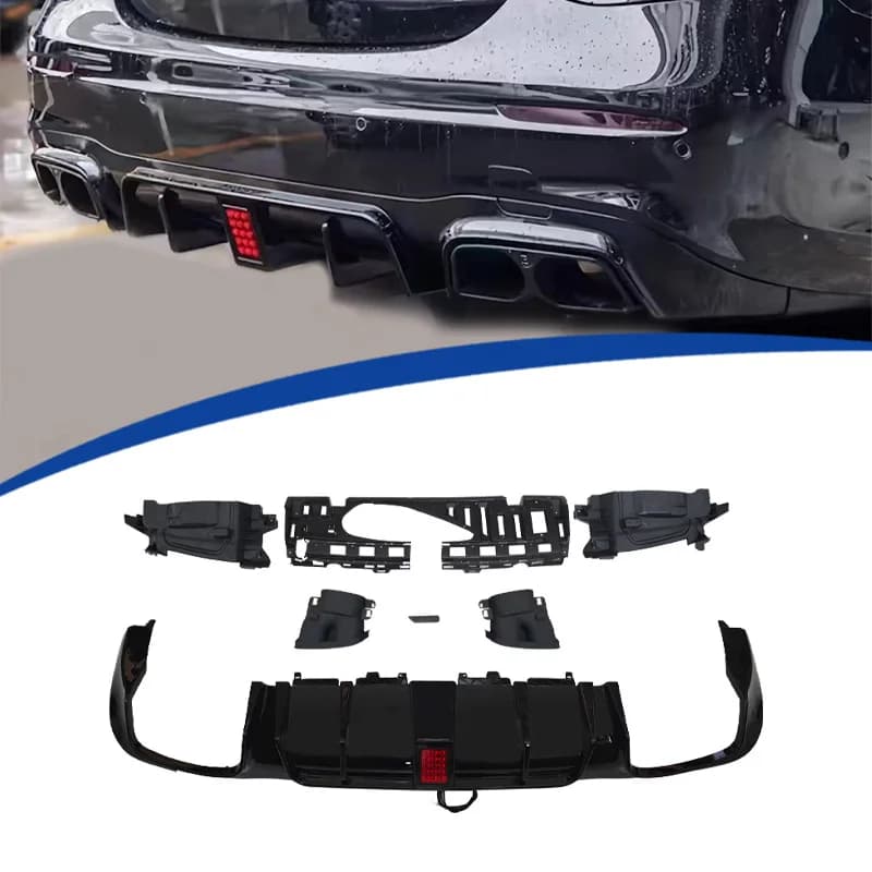 For Mercedes E-Class W213 2016-2023 Brabus Style Rear Splitter Diffuser LED Exhaust Kit