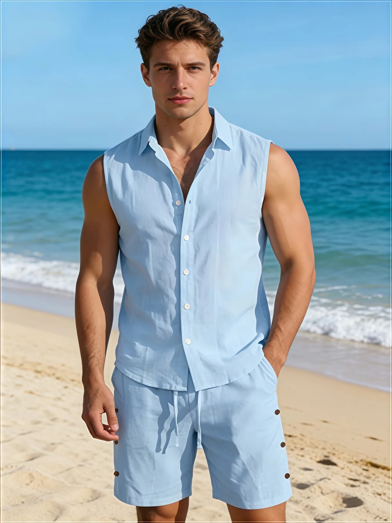 Completo Estivo da Uomo 2026: Canotta e Pantaloncini in Lino-Cotone, Set Due Pezzi Casual e di Tendenza