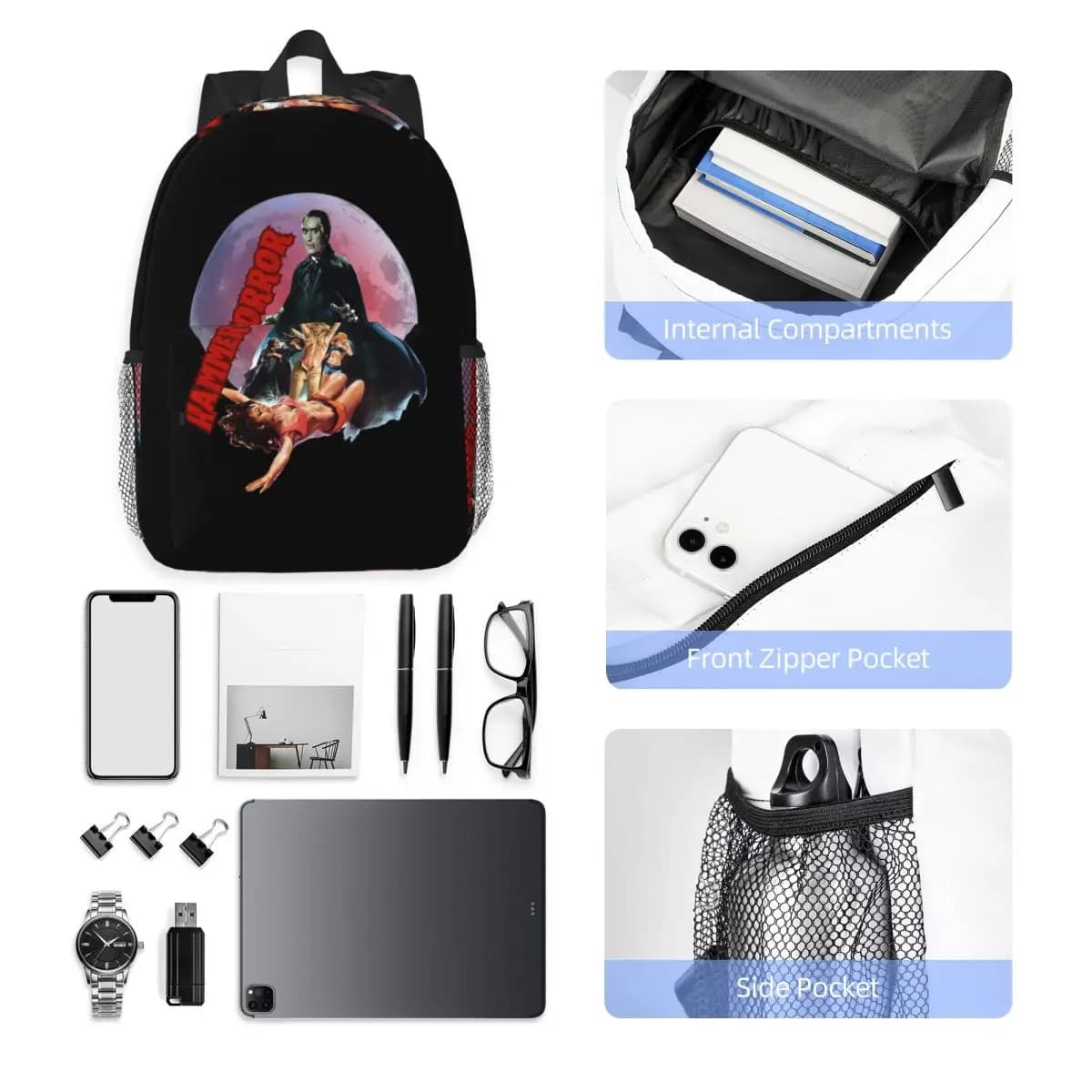 Hammer Horror Backpack Hot Sale Daypack Large Capacity Boys Girls BookBag Shoulder Bags for Men Women School Bag