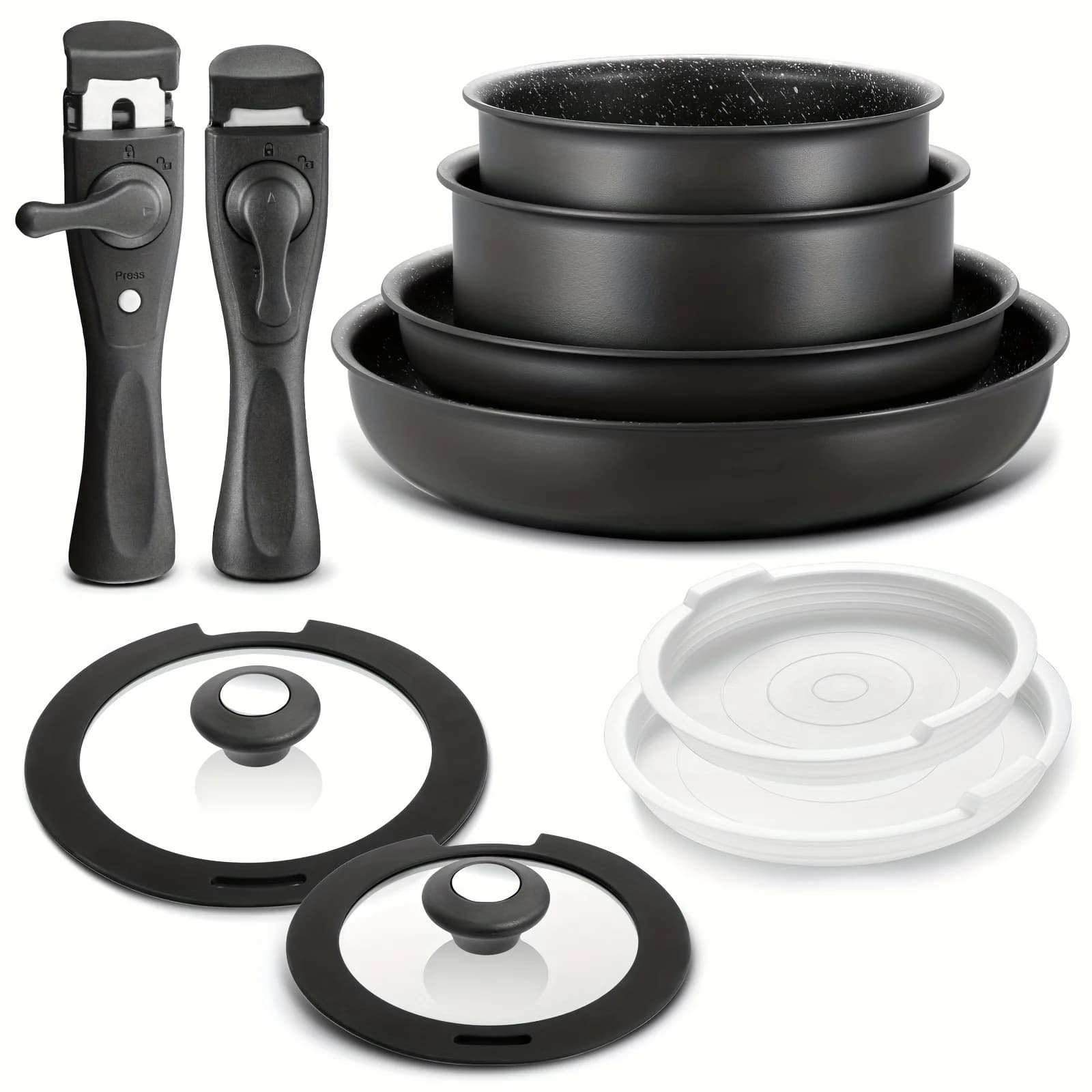 Set di pentole a induzione 13 pezzi, set di pentole e padelle antiaderenti con manici rimovibili, padella per tutti i piani cottura, accessori da cucina, Ki