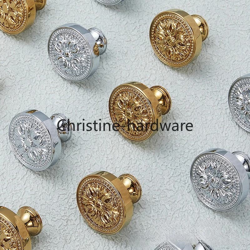 Maniglia Rotonda Incisa in Ottone Argentato Stile Francese, Piccola Maniglia per Cassetti, Ante di Armadi e Guardaroba, Finitura Oro a Specchio, Foro Singolo