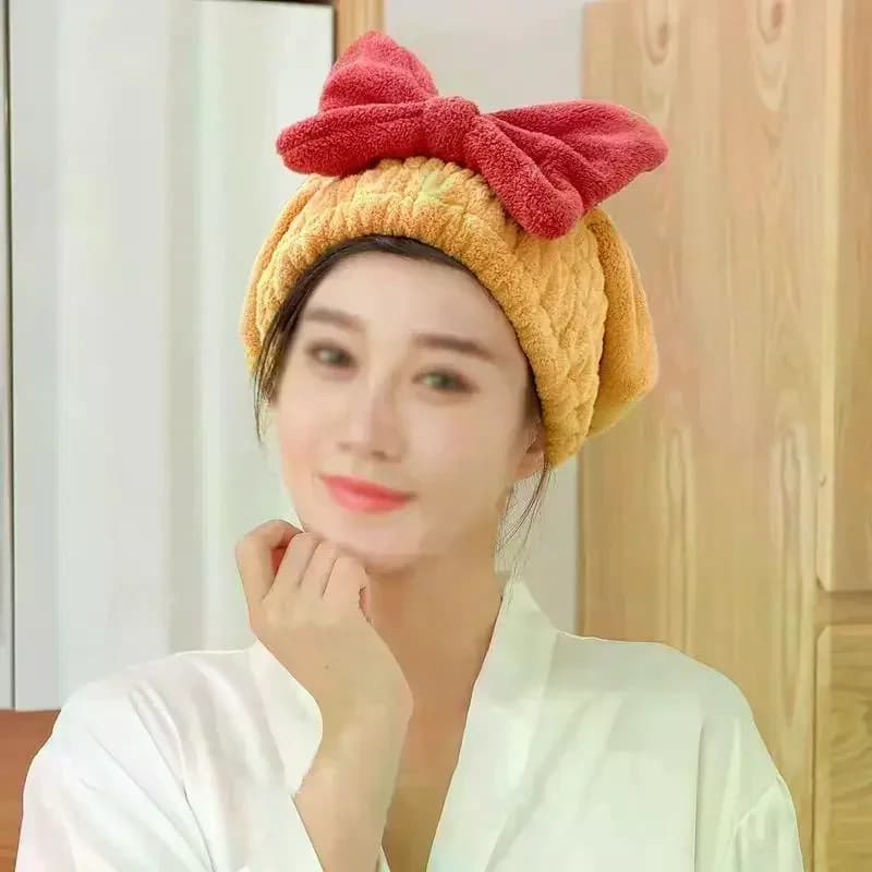 Microfiber Hair Towel Cap for Women And Girls Quick Dry Hair Turban Bathing Soft Hair Wrap with Cute Butterfly Bow
