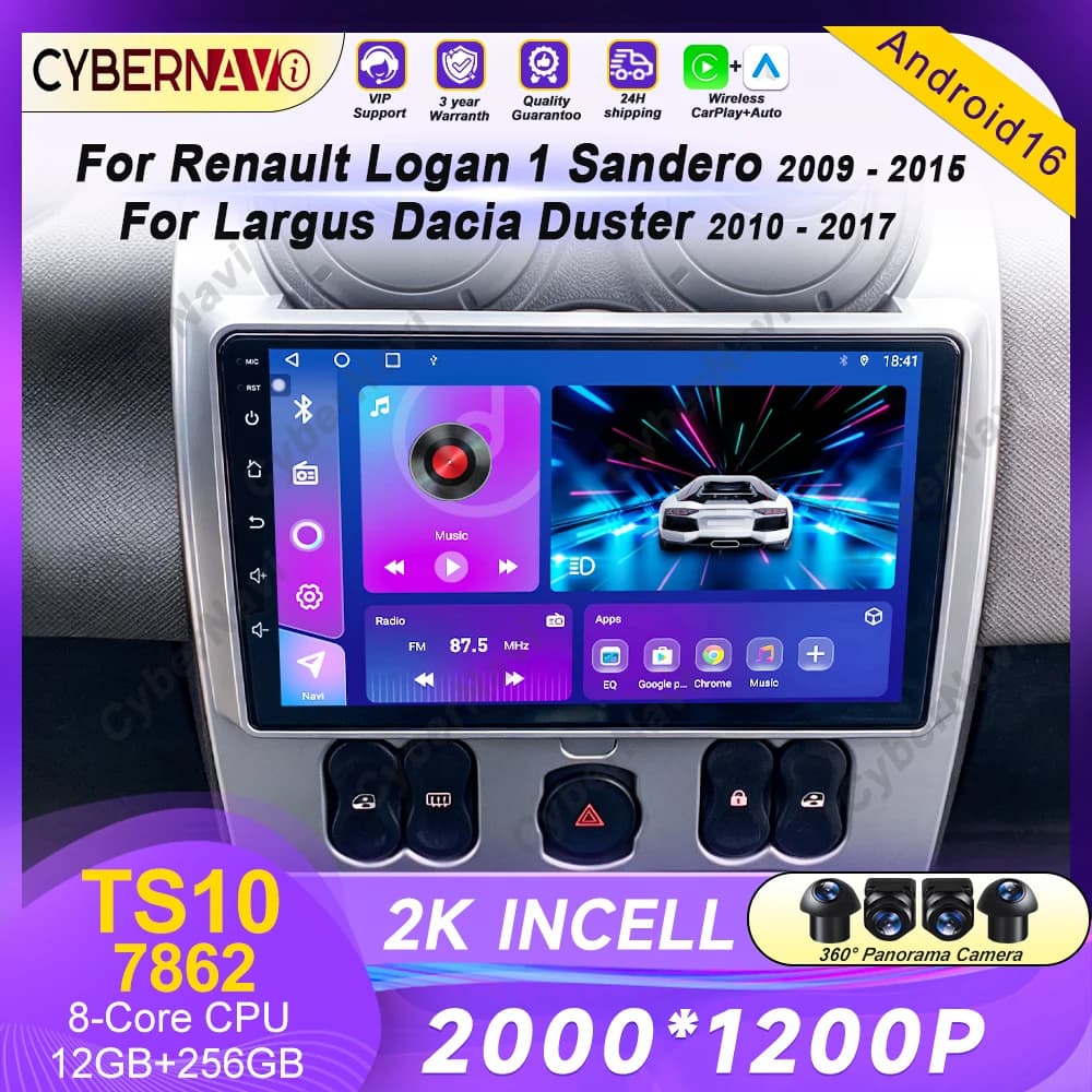 Autoradio Android 16 per Renault Logan 1 Sandero 2009 - 2015 per Dacia Duster 2010 - 2017 Lettore Multimediale Video per Auto con Navigazione