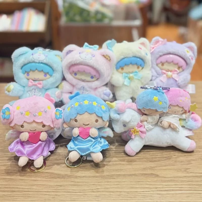 Sanrio NIC Little Twin Stars Plush Keychain Unicorn Dream Journey Cat Head Cover Pendant Clasp Soft Stuffed Bag Charm For Girls