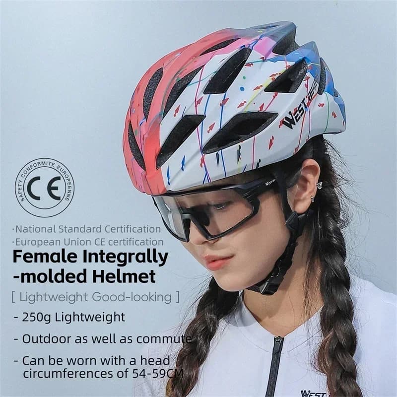 WEST BIKING Women's Cycling Helmet Multicolor Integrated Light Helmet Aerodynamic Road Bike Helmet Women's Skateboard Helmet