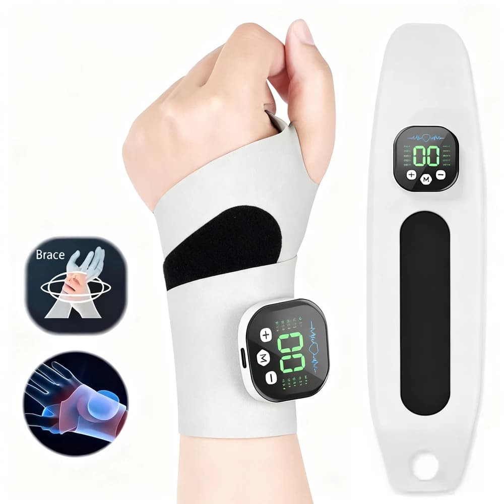 Massaggiatore Elettrico EMS Senza Fili per Mani e Polsi, 10 Modalità di Vibrazione, Allevia l'Affaticamento Muscolare delle Mani, Ricaricabile USB, Fascia per Polso