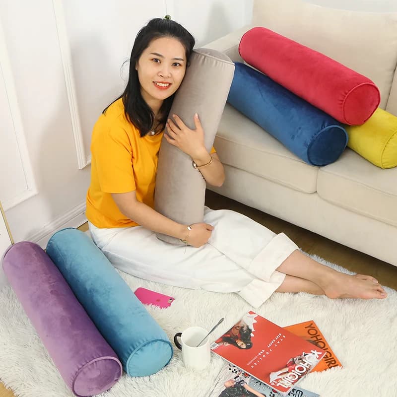 Soft Velvet Cylindrical Pillow Cover Round Bolster Long Cusion Pillow Case Neck Back Rest for Living Room Bed Sofa Decor