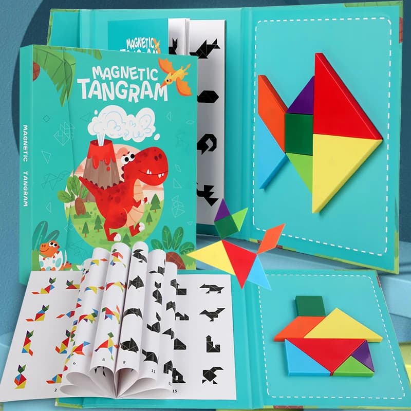 Puzzle in legno Tangram magnetico Puzzle Libro Giocattoli educativi per bambini Baby Kid Intelligenza di apprendimento Montessori portatile