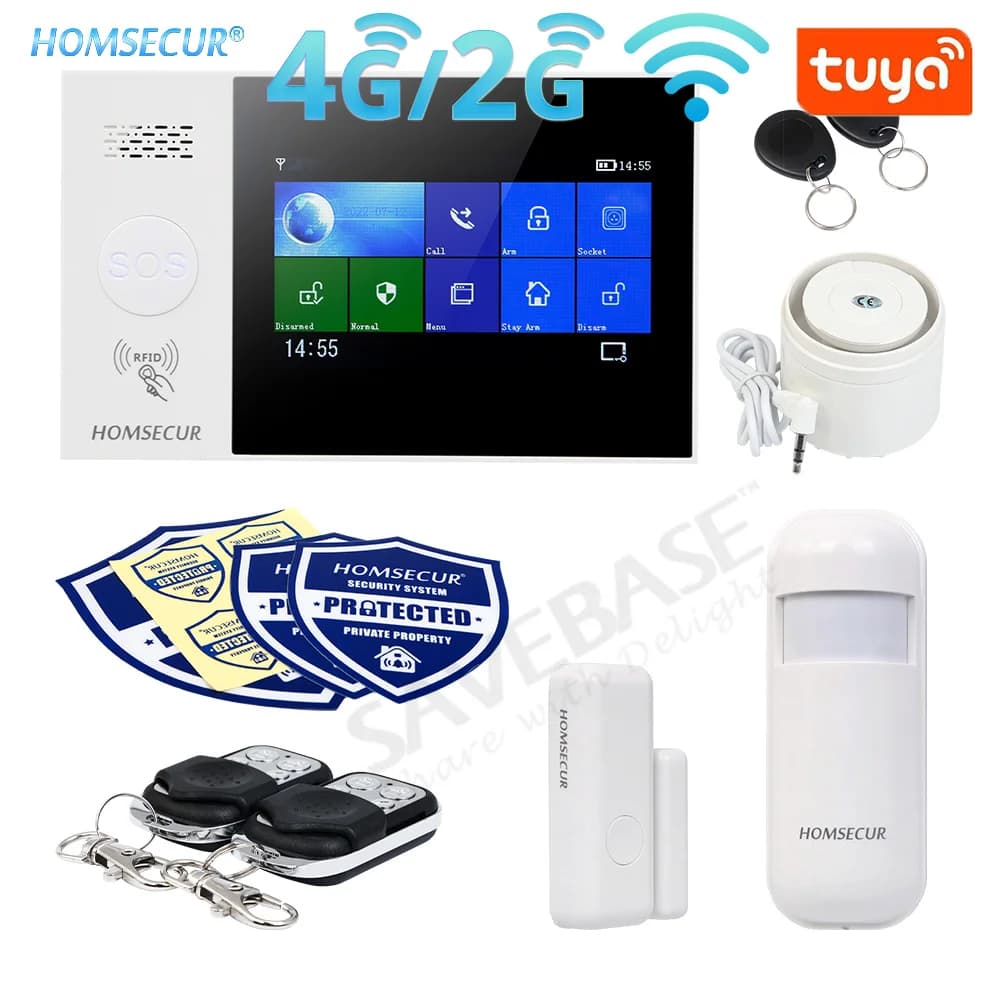 HOMSECUR WIFI Tuya APP 433 MHz 4G 2G GSM Smart Home Security RFID SMS Composizione automatica Allarme Antifurto Intruso Porta Finestra Rivelatore PIR