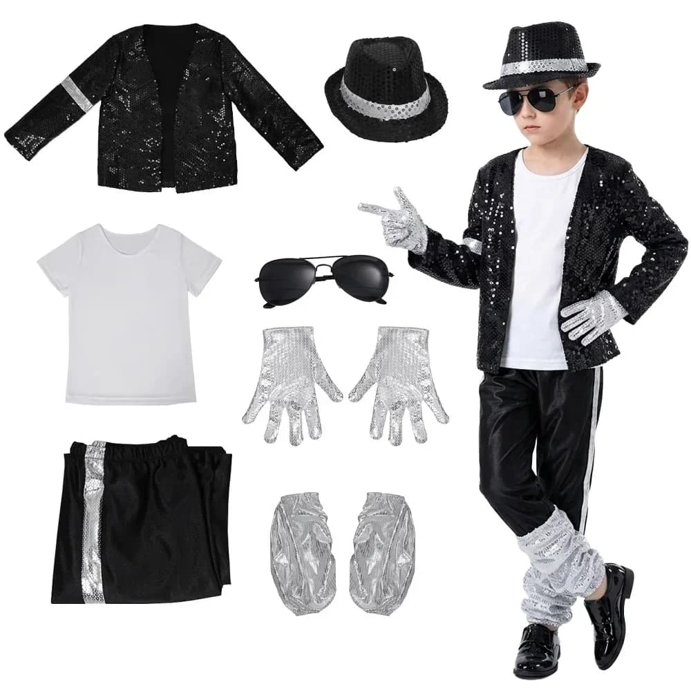 Michael Jackson Billie Jean Black Suit Cosplay Costume, Classic 80s Pop Star For Disco Dance And Halloween Party