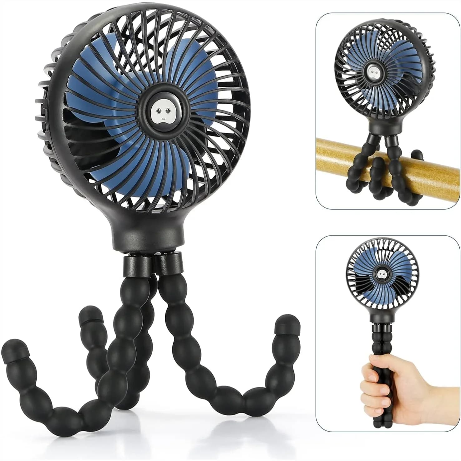 Mini Ventilatore Portatile con Treppiede Flessibile, Ricaricabile USB, Ideale per Passeggino, Seggiolino Auto, Scrivania, Letto, Culla, Campeggio