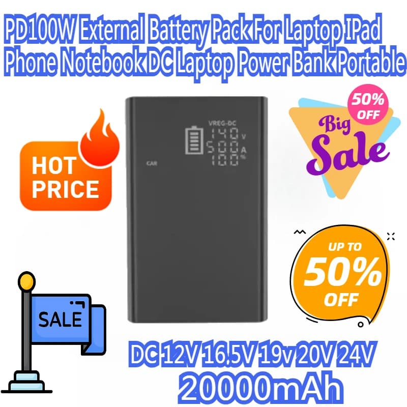 PD100W Batteria Esterna Per Il Computer Portatile IPad Telefono Notebook DC 12V 16.5V 19v 20V 24V Laptop Power Bank Caricatore Del Computer Portatile