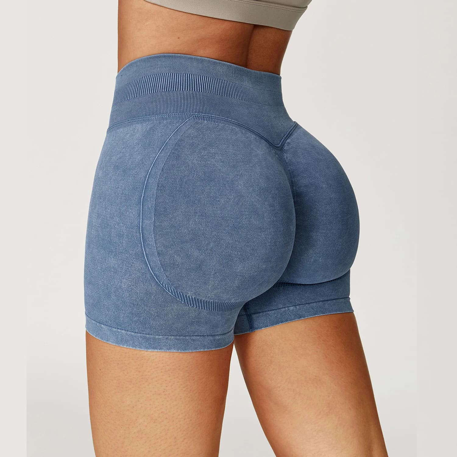 Lavaggio con sabbia Pantaloncini da yoga da donna Abbigliamento sportivo Sollevamento di testa Allenamento Pantaloncini sportivi da ciclismo Vita alta Collant da corsa fitness in finto denim