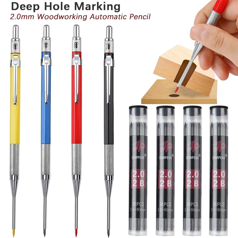 Set di matite meccaniche creative per la lavorazione del legno in metallo con foro profondo con mine di ricarica nere 2B da 2,0 mm Strumento per marcatura di fori profondi