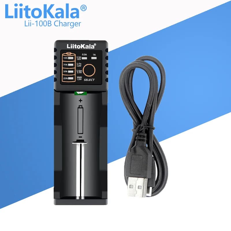 LiitoKala Lii-100B Smart Battery Charger for 18650 26650 16340 RCR123 14500 LiFePO4 1.2V Ni-MH Ni-Cd - Universal Rechargeable Ce