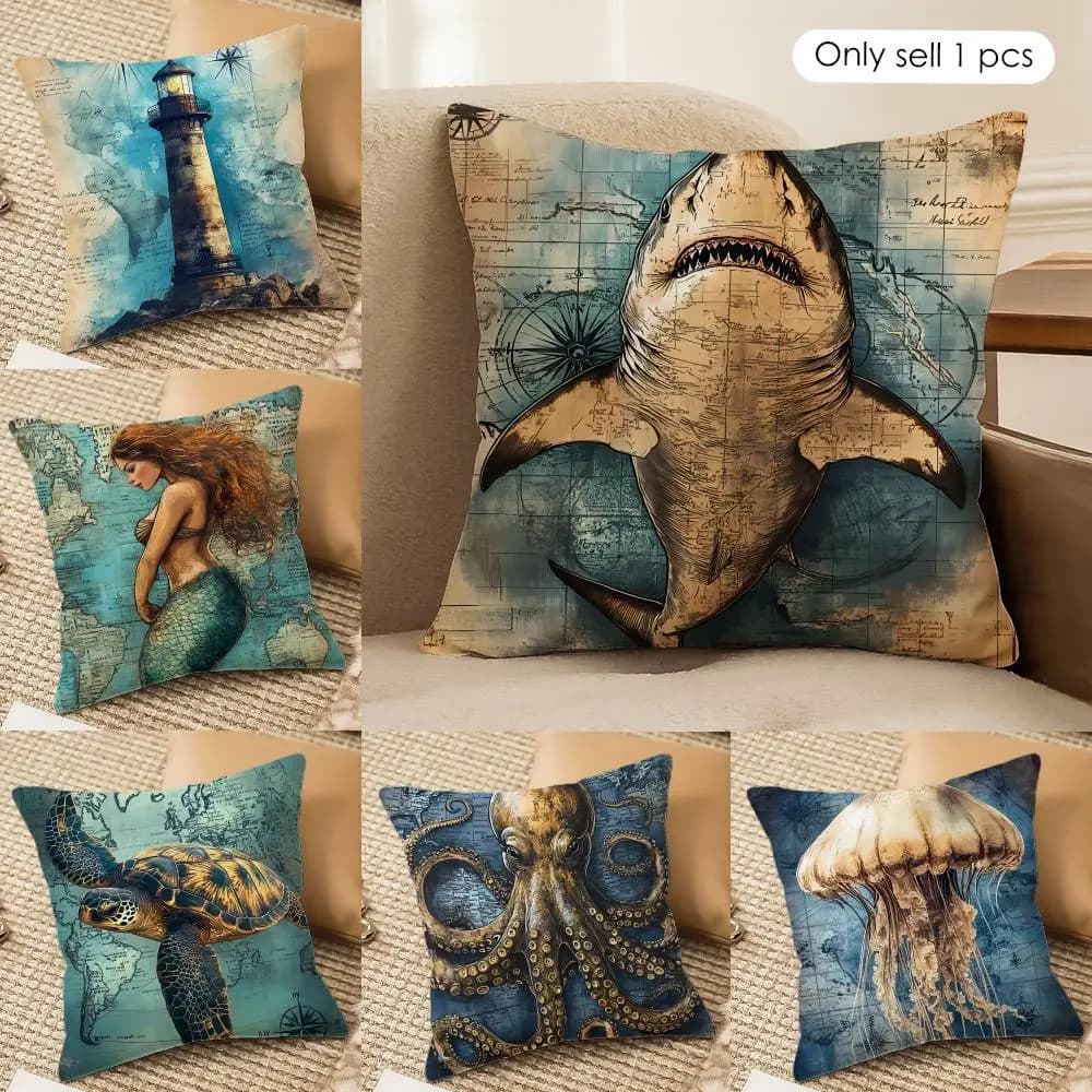The Retro Age Of Navigation Cushion Cover Silky Short Plush Invisible Zipper Dustproof Sofa Pillow Case For Home Decor