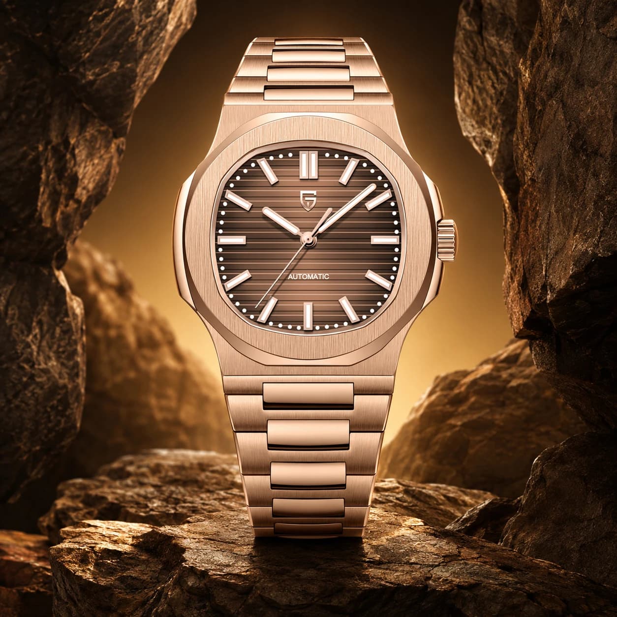 PAGANI DESIGN Nuovo Orologio da Uomo di Lusso in Oro Rosa, Automatico, Meccanico, Impermeabile, con Vetro Zaffiro AR, 2026