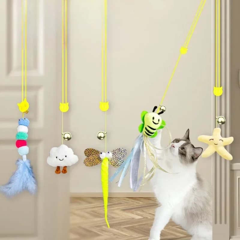 Corda per gatti Corda lunga Stuzzicare Accessori per giocattoli per gatti Giocattolo per gattini per animali domestici Giocattolo per gatti Altalena Disco appiccicoso Elastico con campanello Appeso per porta Stuzzicare
