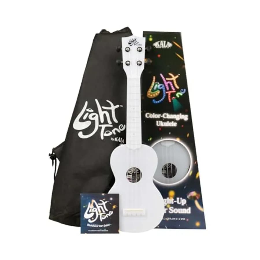 Beginner-friendly soprano ukulele for practice and performance, ABS body in light tone color, color-changing LED lights with 10