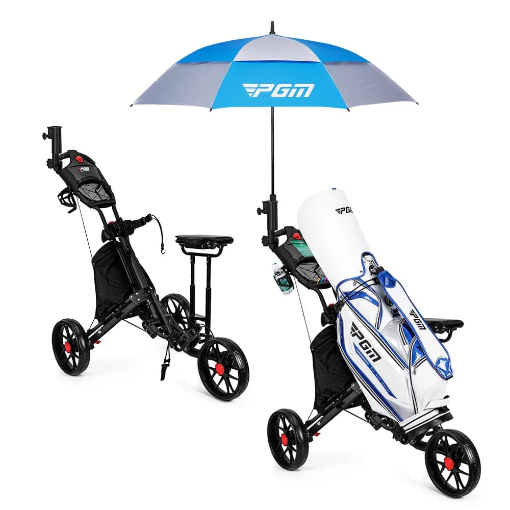 PGM golf three-wheel ball bag trolley with brake foldable ice pack umbrella holder water cup holder with seat