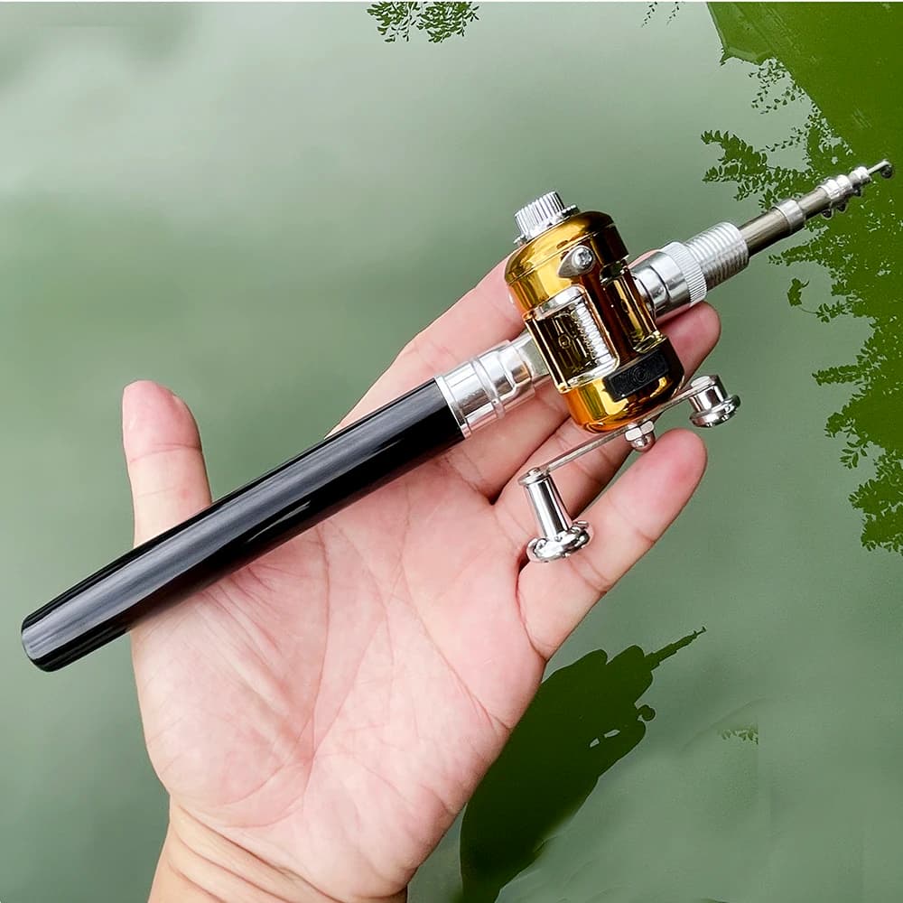 Set di mini mulinelli per canna da pesca telescopica tascabile, regalo per asta a forma di penna per bambino, canna da pesce piccola da 96 cm + mulinello combinato