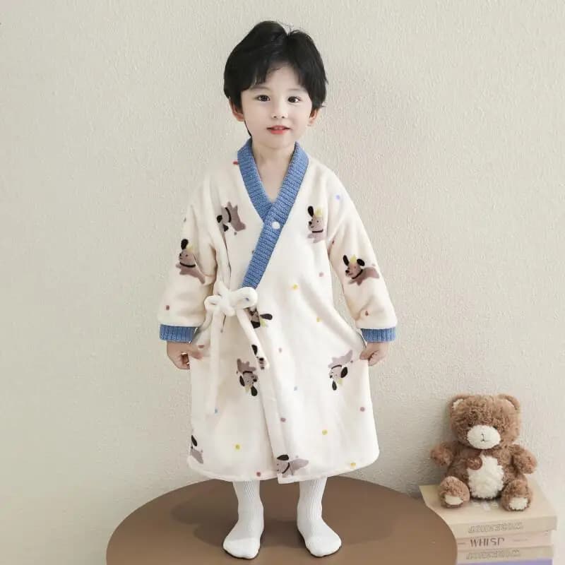 2025 Winter Boy's Night Shirt Flannel Pijama Set Coral Velvet Thickened With Laces Printed at Home Bathrobe