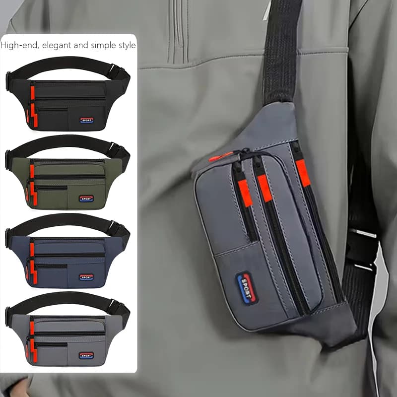 Marsupio Sportivo Impermeabile in Nylon per Uomo e Donna con Cintura Regolabile, Borsa a Tracolla Multitasche per Corsa ed Escursionismo