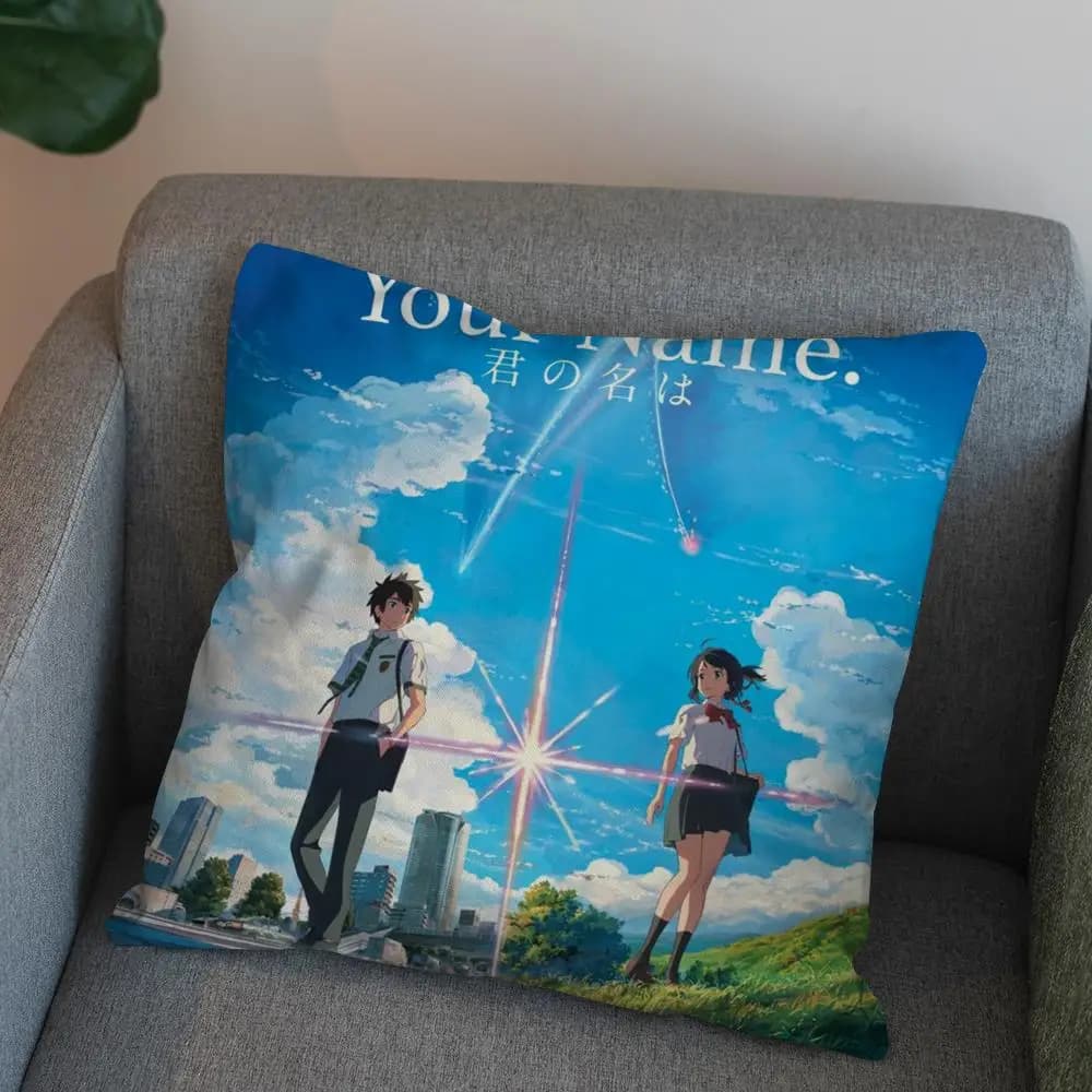 Pillow pillow case Anime Your Name for car, sofa, home decoration, front-back printing, square foot cover