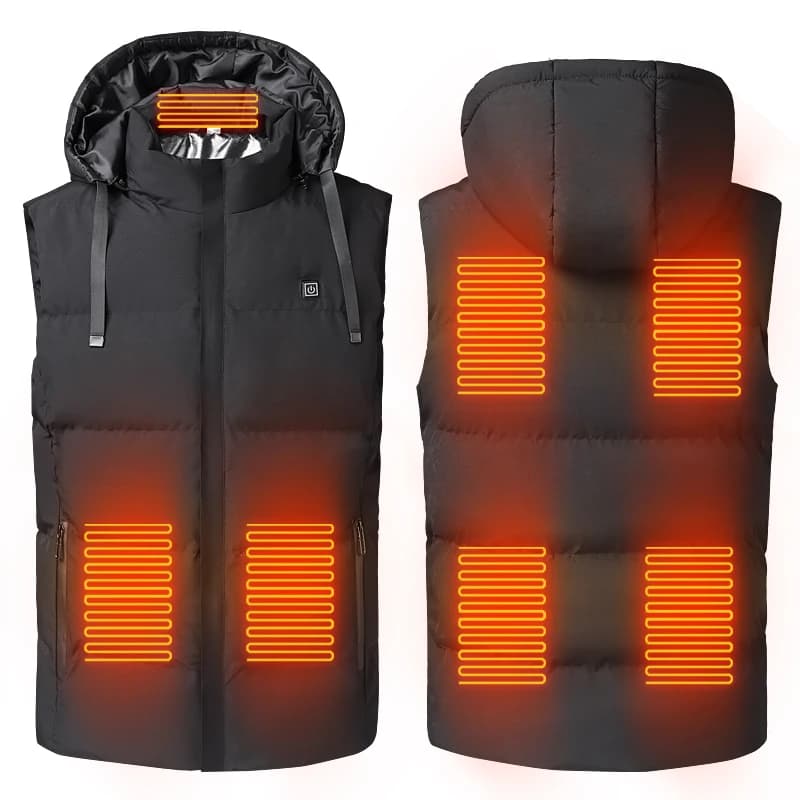 Gilet riscaldante elettrico autunno inverno da uomo nuovo casual con cappuccio riscaldamento a 7 zone cappotto senza maniche caldo spesso esterno (senza power bank)