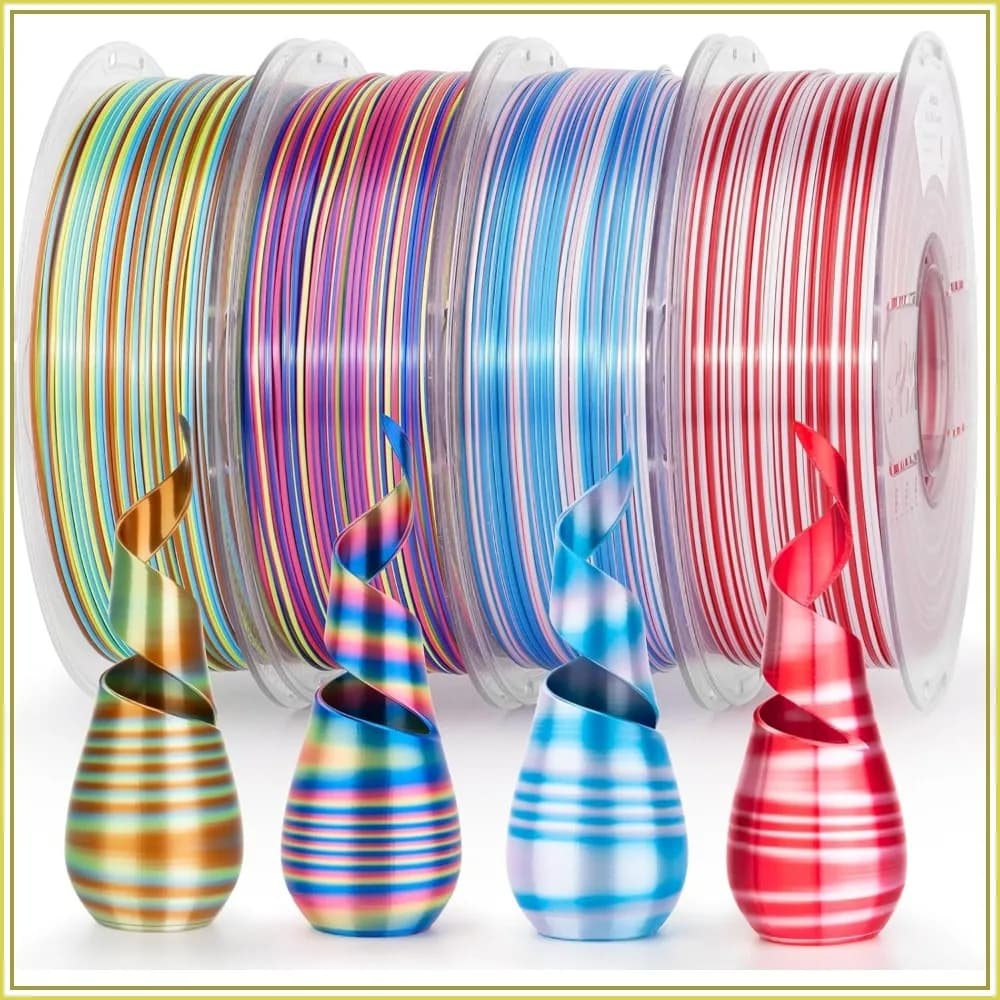 Silk Multicolor Rainbow PLA 3D Printer Filament Bundle, 1.75mm 4 Spools 1KG Each, Fast Color Change, Smooth Glossy Finish for FDM Printers