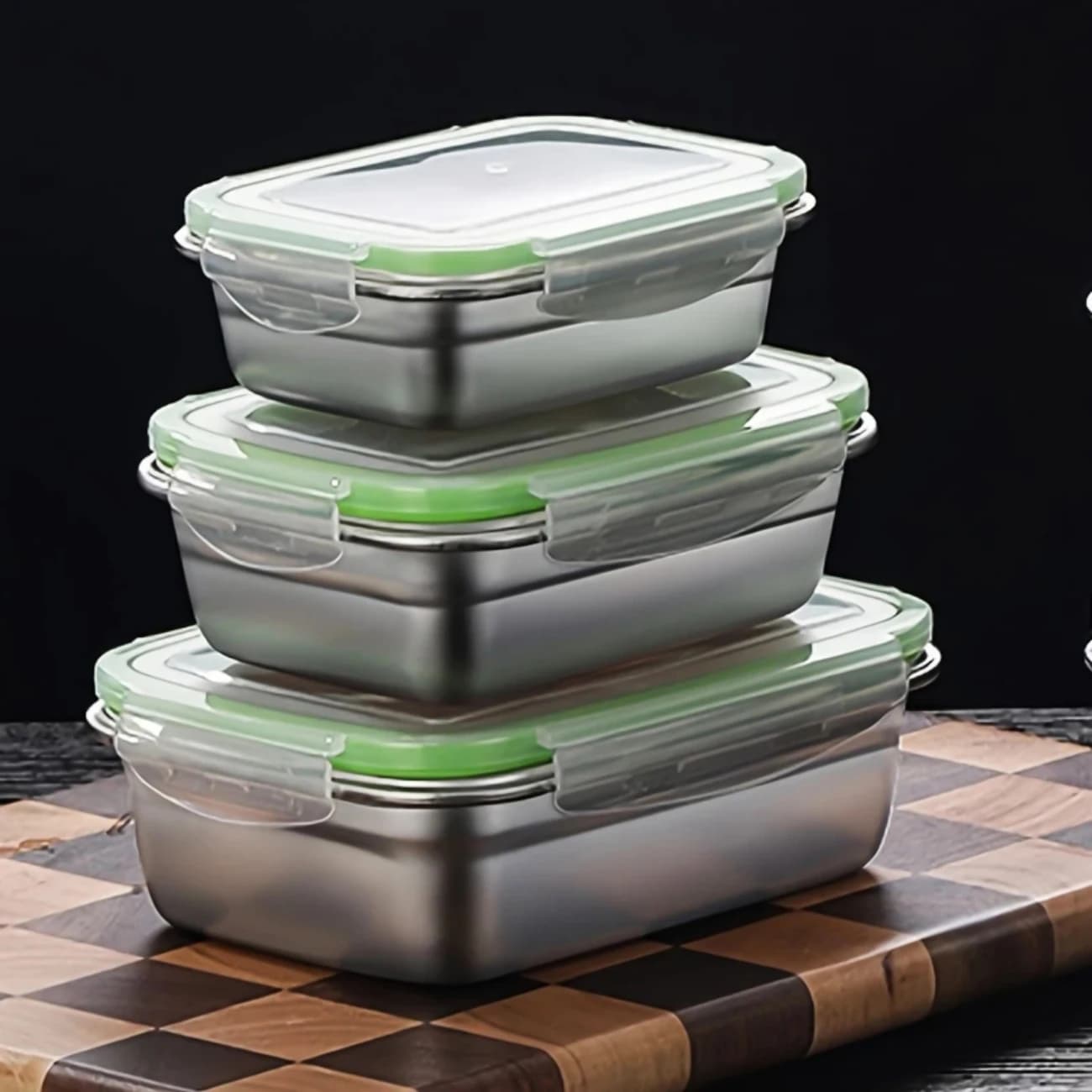 Set di contenitori per alimenti in acciaio inossidabile 304 - Scatole per il pranzo impilabili con coperchi trasparenti in silicone per la cucina domestica, la scuola