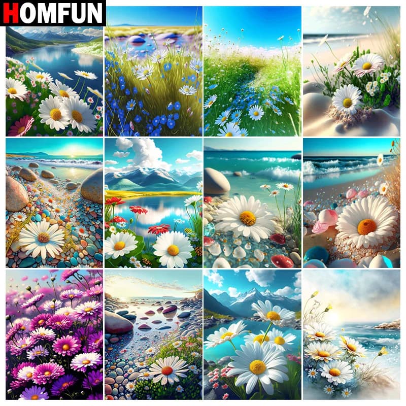 HOMFUN Art 5D pittura diamante fai da te "Little Daisy Landscape" immagini di diamanti punto croce 3D strass ricamo Decor