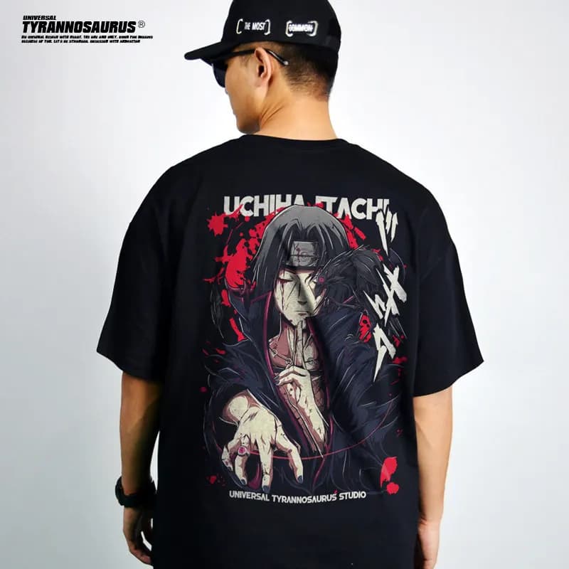 T-shirt estiva per bambini in puro cotone, cartone animato giapponese, anime Naruto Uchiha Itachi, stampa, abbigliamento genitore-figlio, nuova t-shirt casual