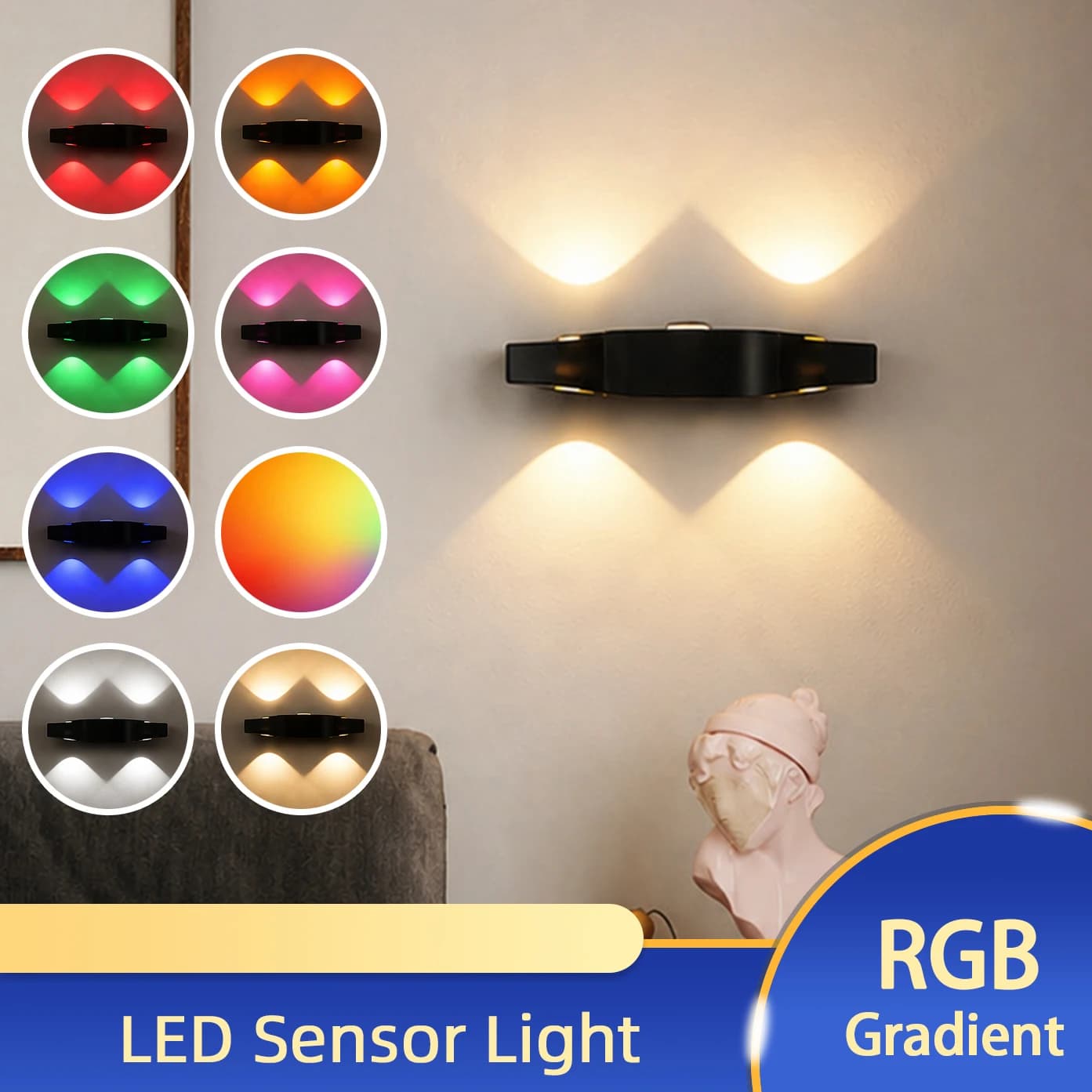 Lampada da Parete a 4 Teste LED con Luce RGB Graduale, Sensore di Movimento Intelligente, Fissaggio Magnetico, USB 5V, Illuminazione Creativa per Atmosfera Domestica
