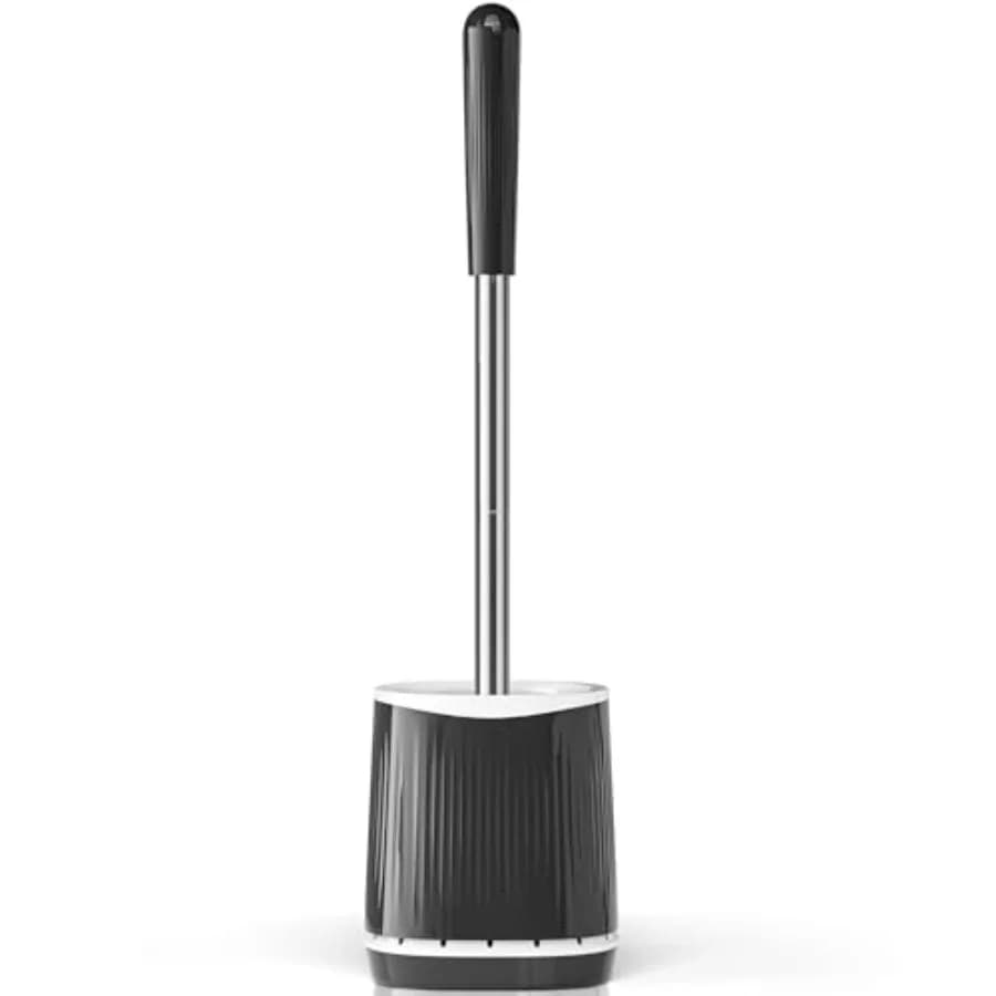 Curated Picks Toilet Brush and Holder Set - Bristles Bowl Brush Head with Ventilated Holder, Wall Mounted Compact Set for Bathr