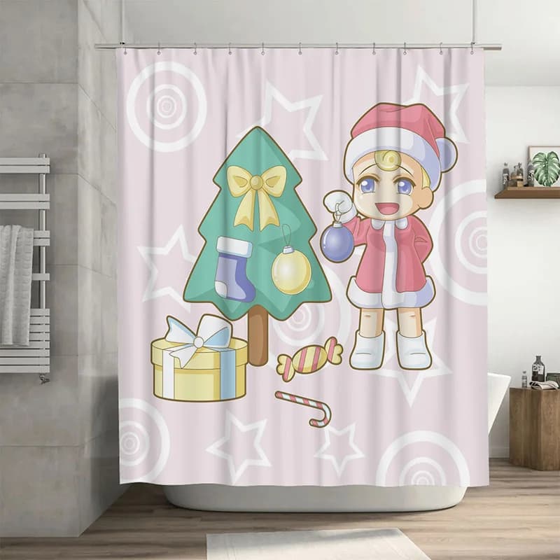 TU Tenda da doccia natalizia Decorazioni festive per le vacanze Modello di Babbo Natale Decorazioni per il bagno impermeabili Tessili per la casa Regalo di festa