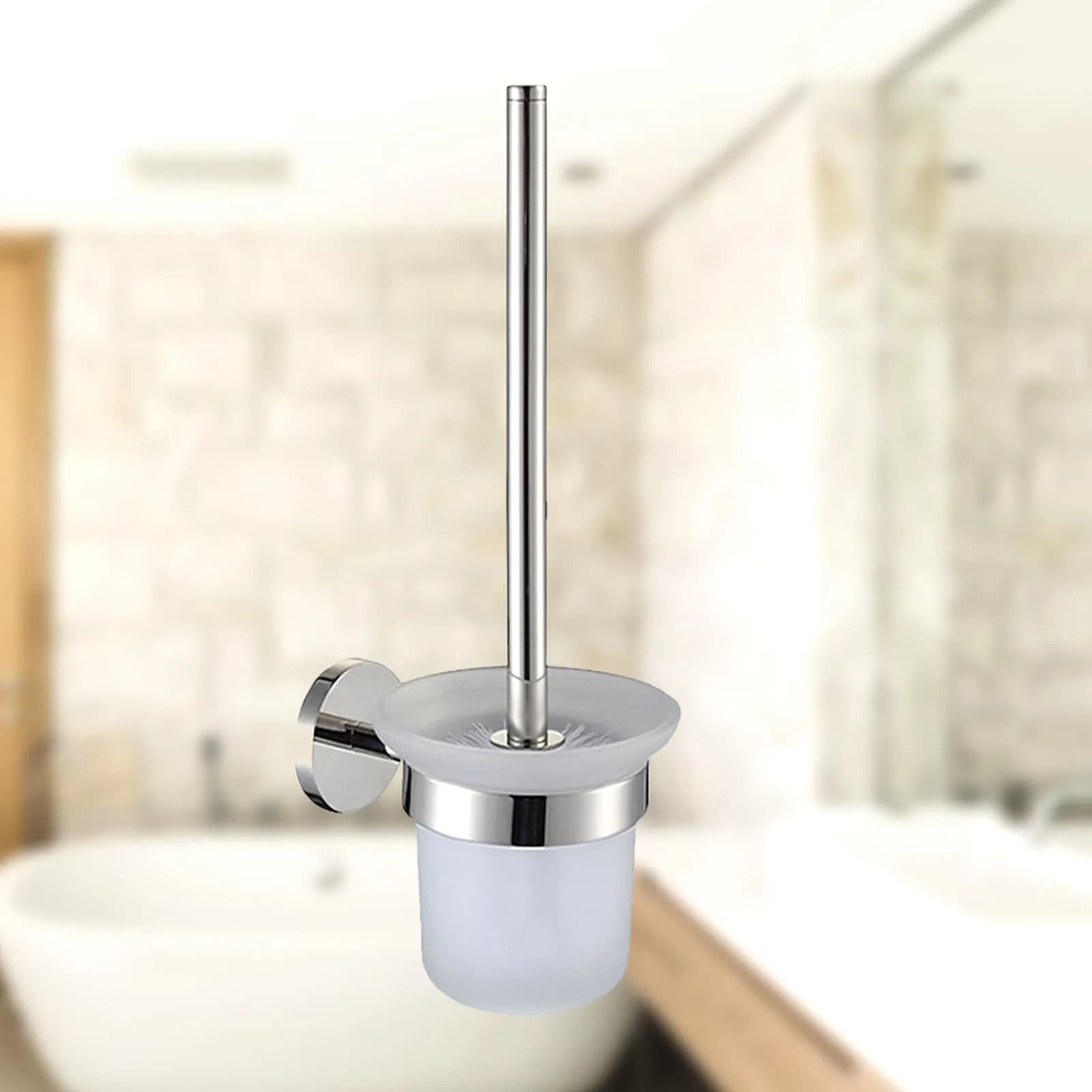 Wall Mounted Toilet Brush and Holder Set Wall Bathroom Stainless Toilet Brush Metal for Cleaning Accessory Holder Loo Brushes