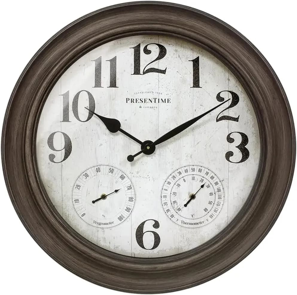 & Co. Orologio da parete stile rustico da interno/esterno Clifton da 26 pollici con termometro e igrometro come stazione meteorologica all-in-one, decorazione da parete stile rustico e