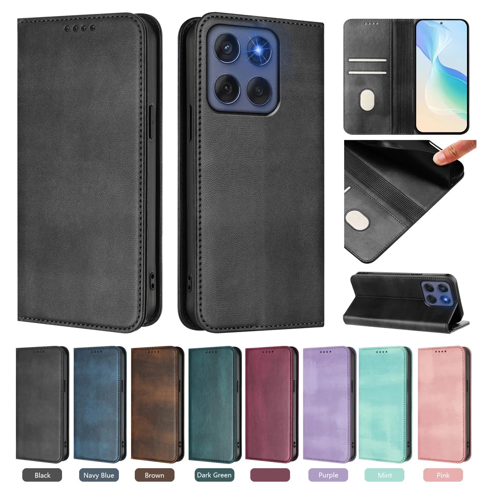 Custodia a Portafoglio Magnetica in Pelle di Lusso per Motorola Moto Edge 70 Ultra 70 Fusion 70 60 Pro 60 Stylus 60 Neo