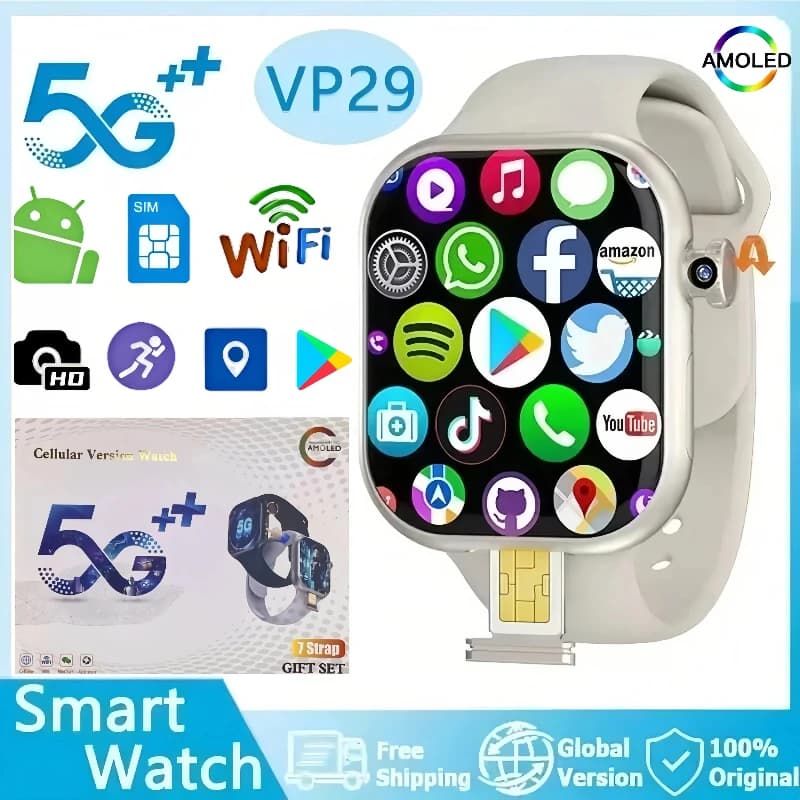 5G Android Smartwatch VP29 4G/5G LTE Sim Card GPS WIFI 2.29 pollici Rotary Camera NFC monitoraggio sanitario GPS WIFI App Store