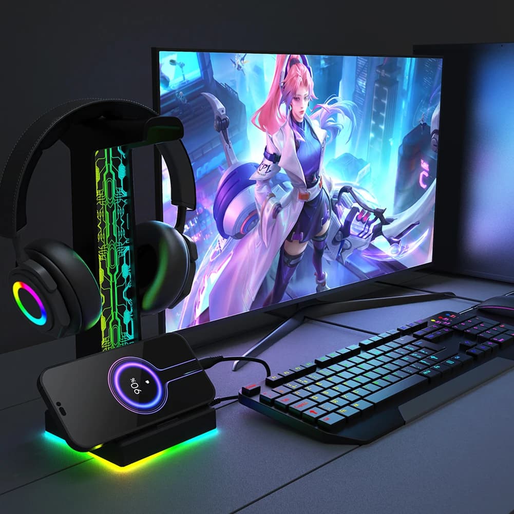 Headphone Bracket RGB 10 Light Effects Headphone Display Table Organizer Headphone Holder Rack for Table Supplies