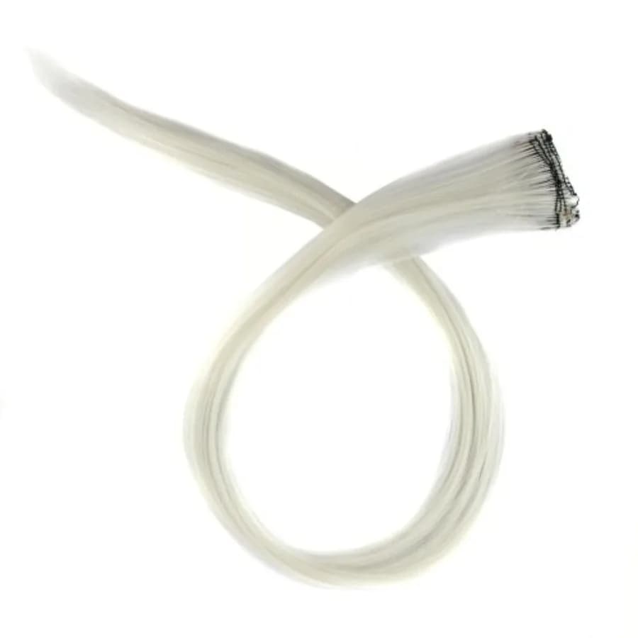 Clip-in straight hair extension for everyday wear, synthetic fiber, white, seamless blend and heat-resistant